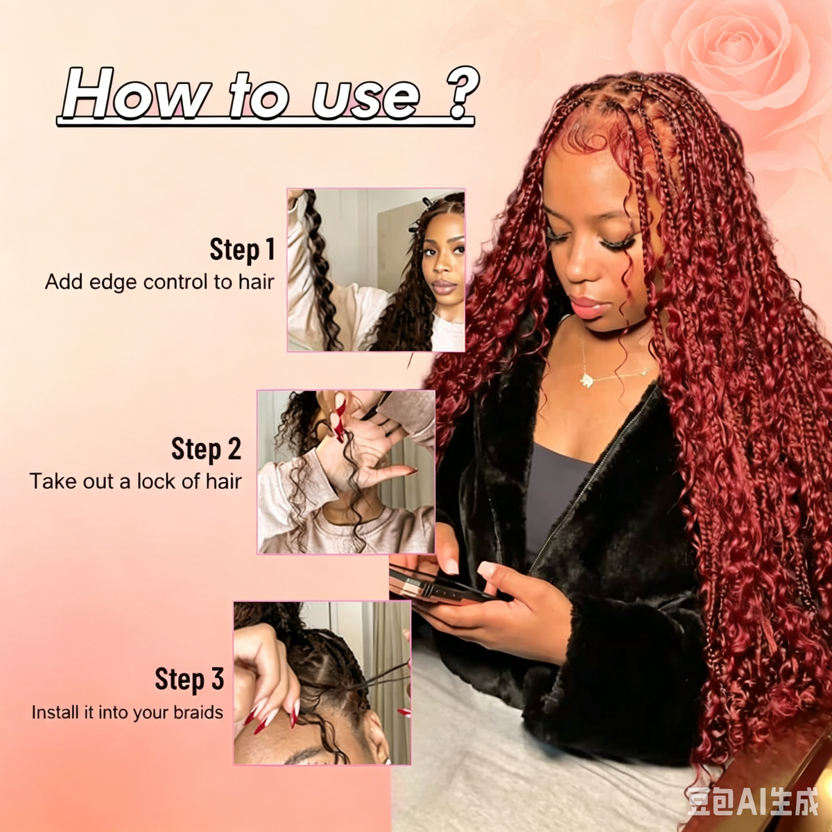 100% Human Boho Braiding Hair Deep Wave Bulk Boho Hair Burgundy