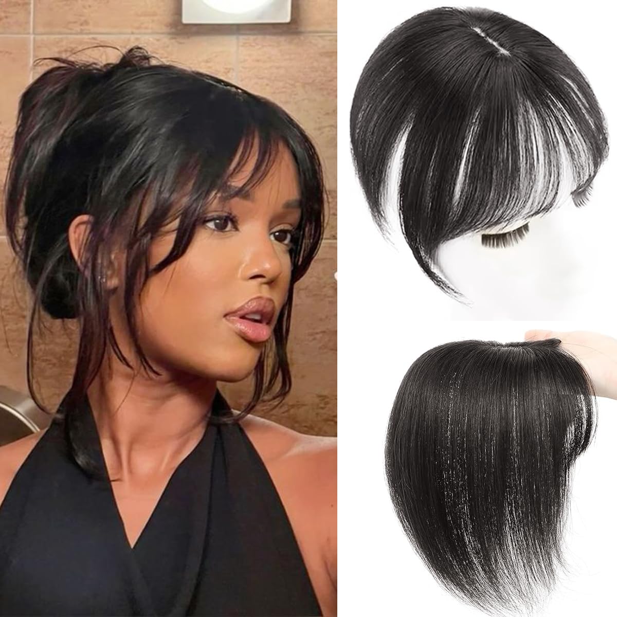Hair Toppers for Women Real Human Hair 3D Cover Human Topper with Bangs Wispy Bangs