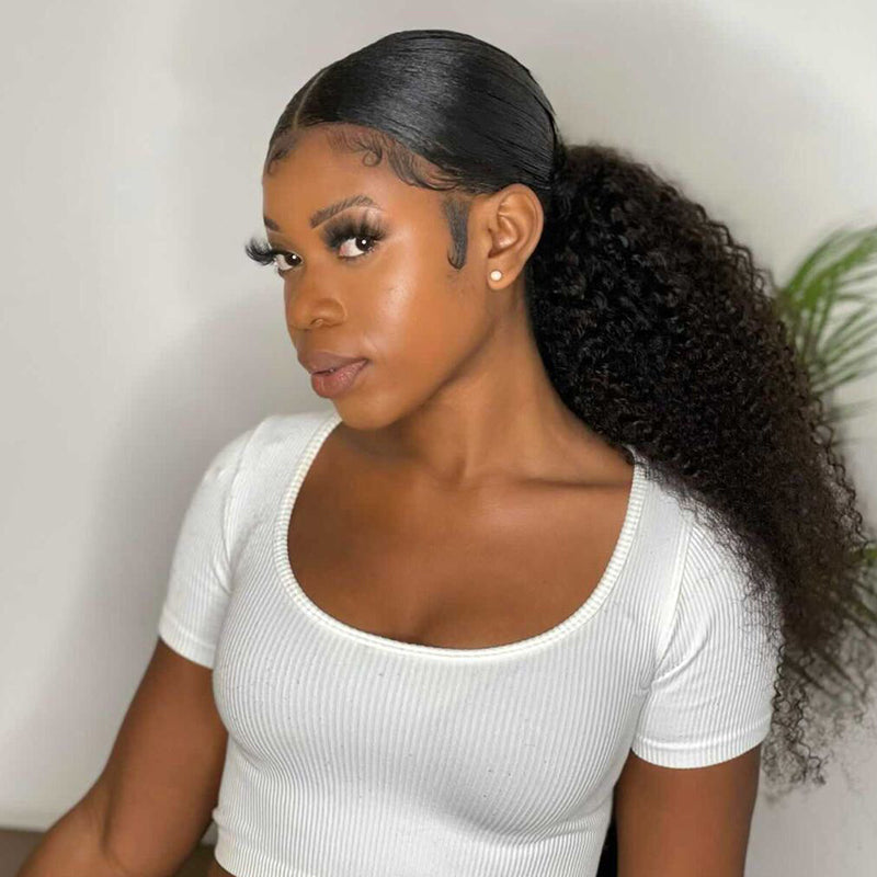 Kinky Curly Ponytail InvisiFit Strap Cap With Clip In 100% Human Hair