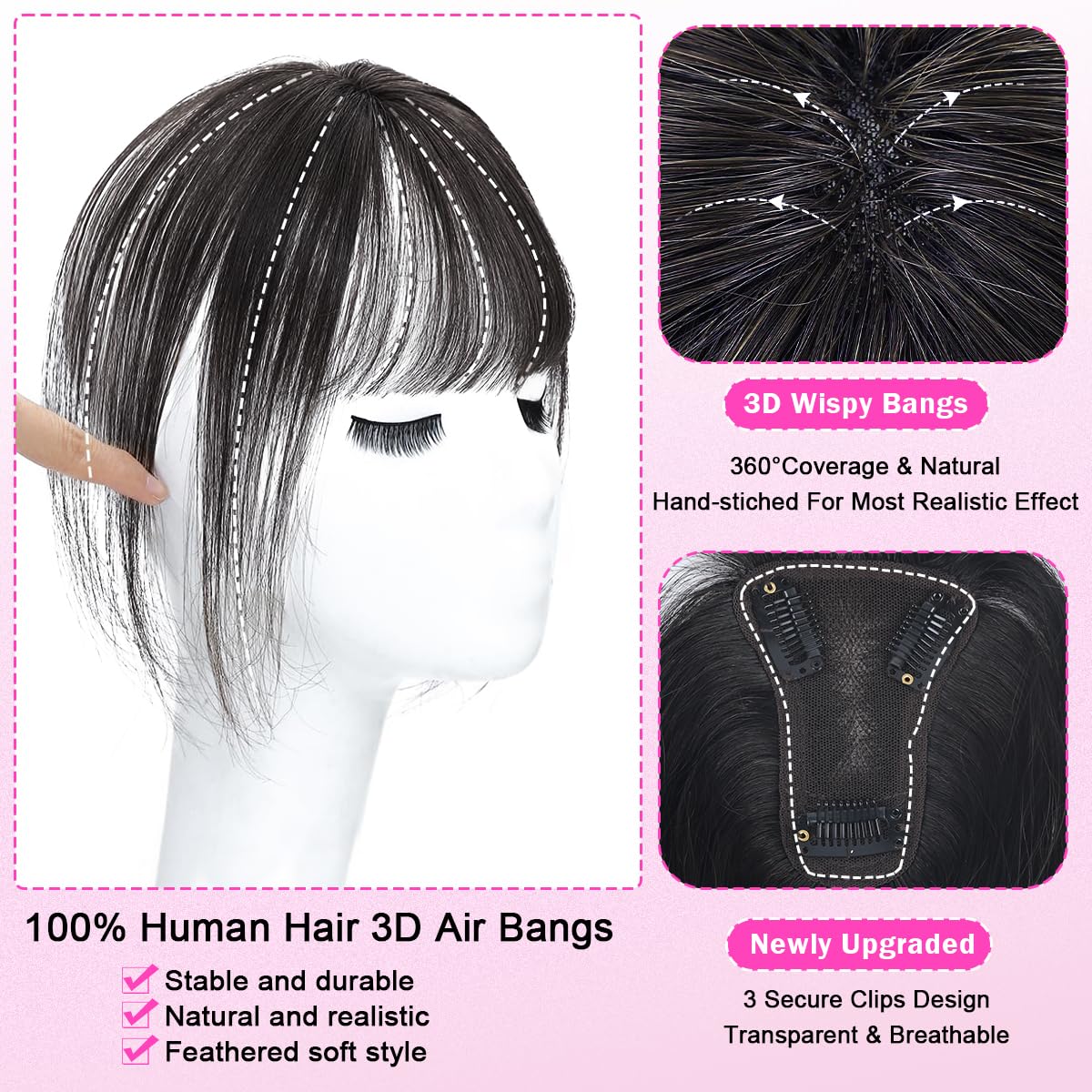 Hair Toppers for Women Real Human Hair 3D Cover Human Topper with Bangs Wispy Bangs