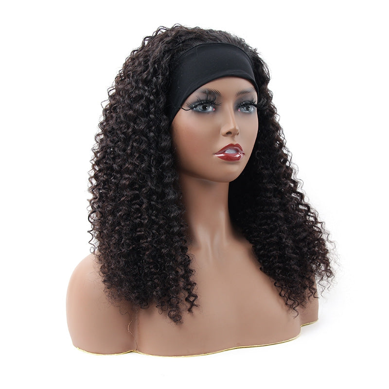 Kinky Curly Headband Wig 180% Density Human Hair Glueless Wig