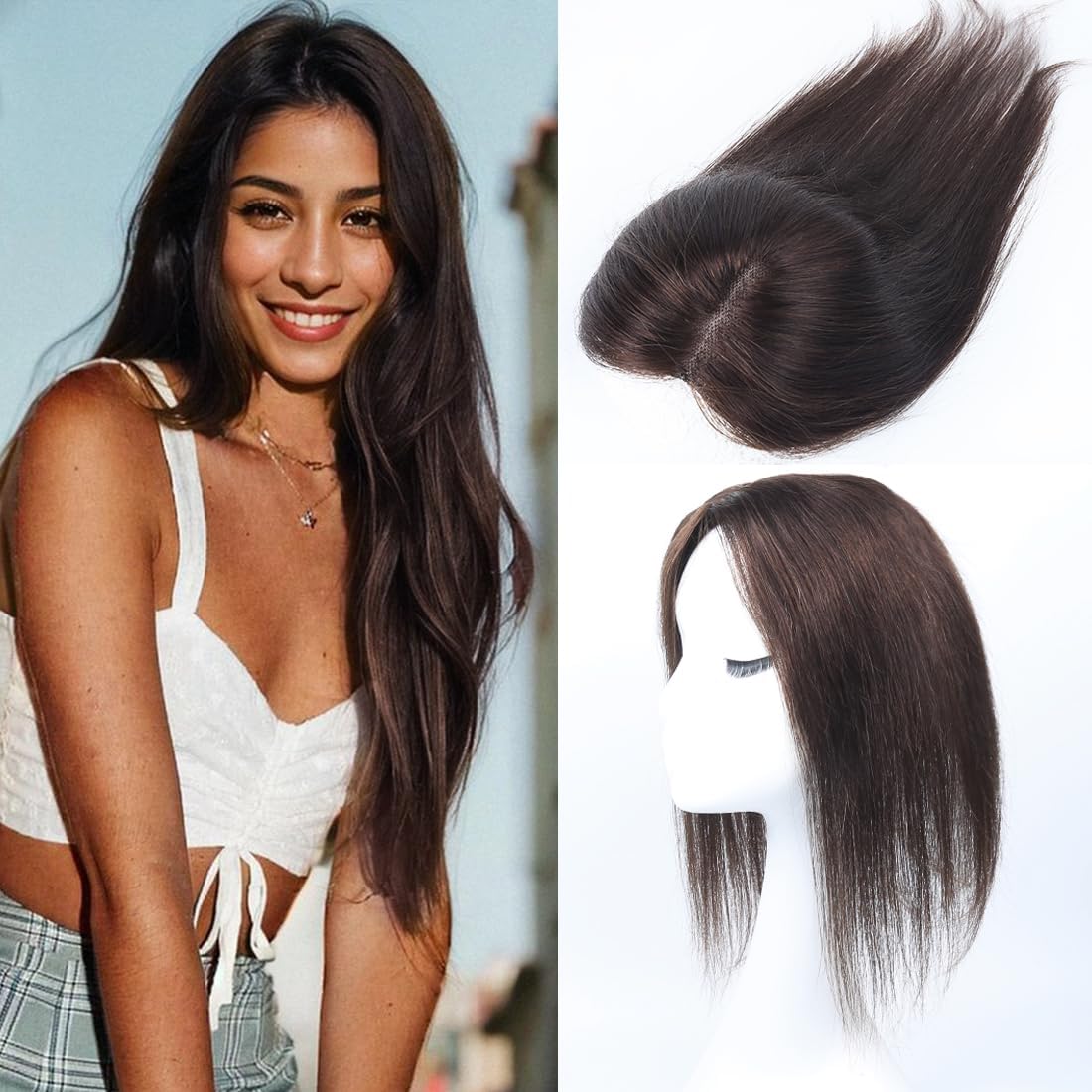 Hair Toppers for Women Real Human Clip In Topper No Bangs Upgrade Handmade Swiss Lace Base