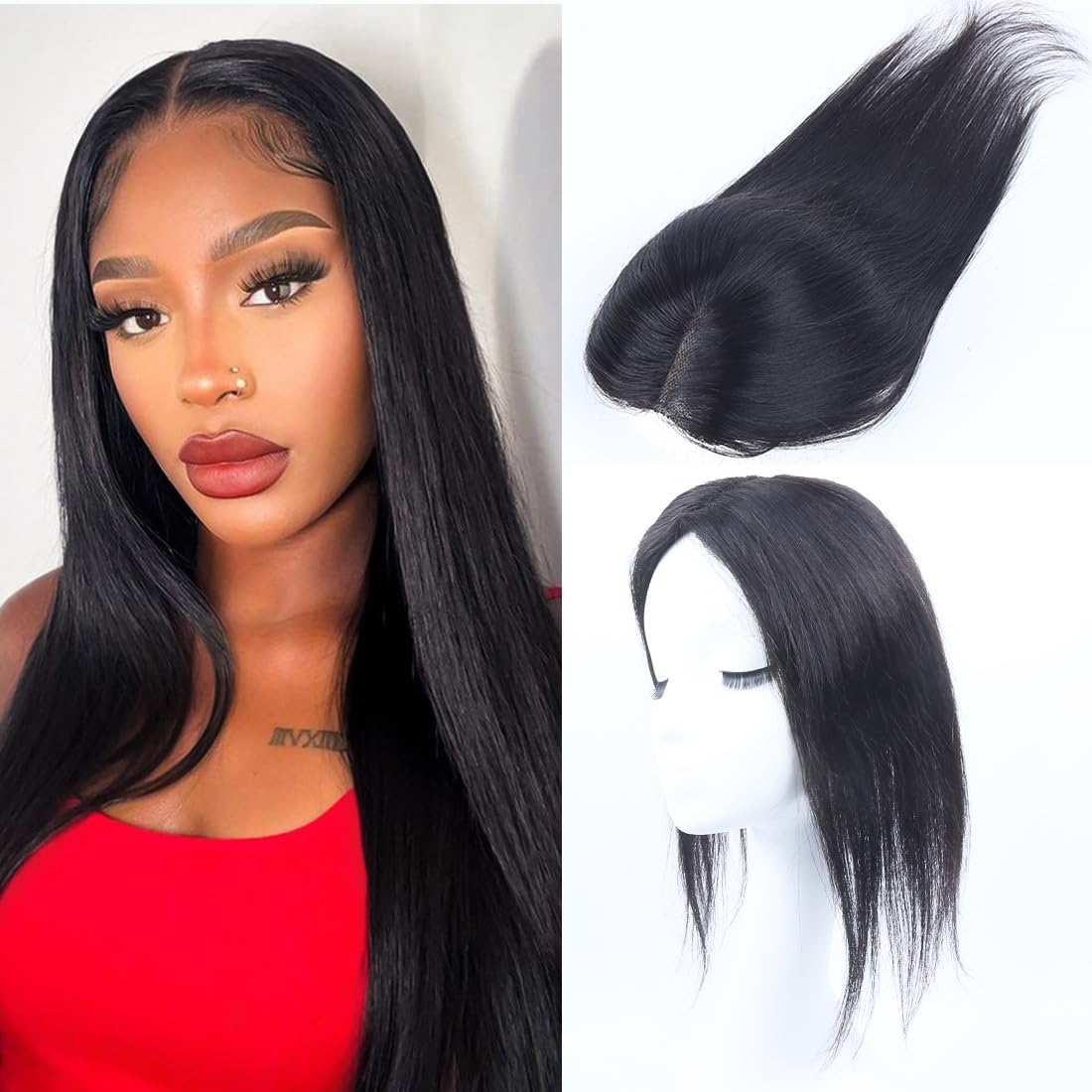 Hair Toppers for Women Real Human Clip In Topper No Bangs Upgrade Handmade Swiss Lace Base