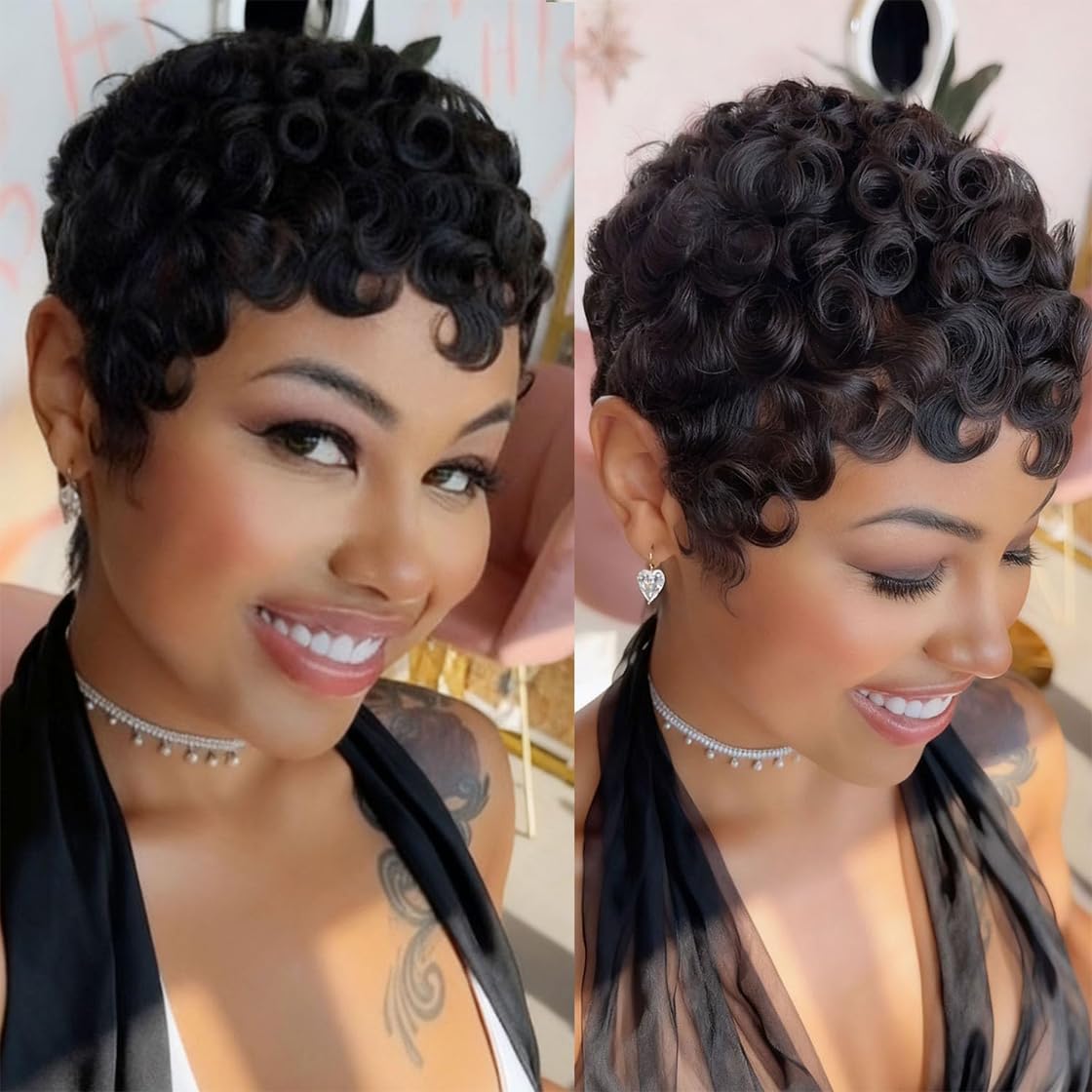 Brazilian Curly Pixie Cut Wig Human Hair Glueless Short Layered Wigs