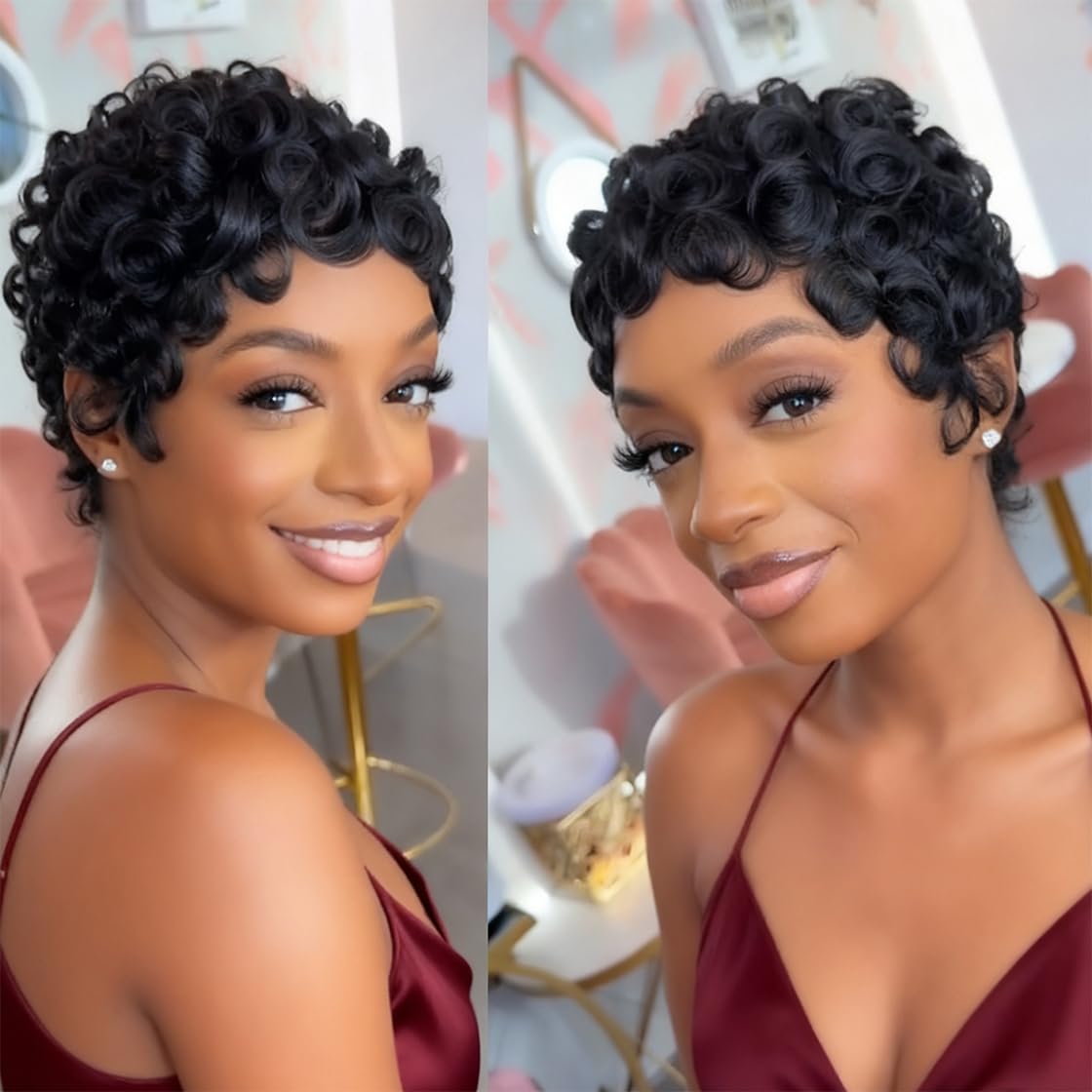 Brazilian Curly Pixie Cut Wig Human Hair Glueless Short Layered Wigs