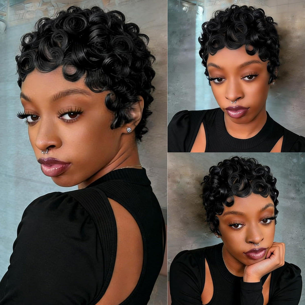 Brazilian Curly Pixie Cut Wig Human Hair Glueless Short Layered Wigs