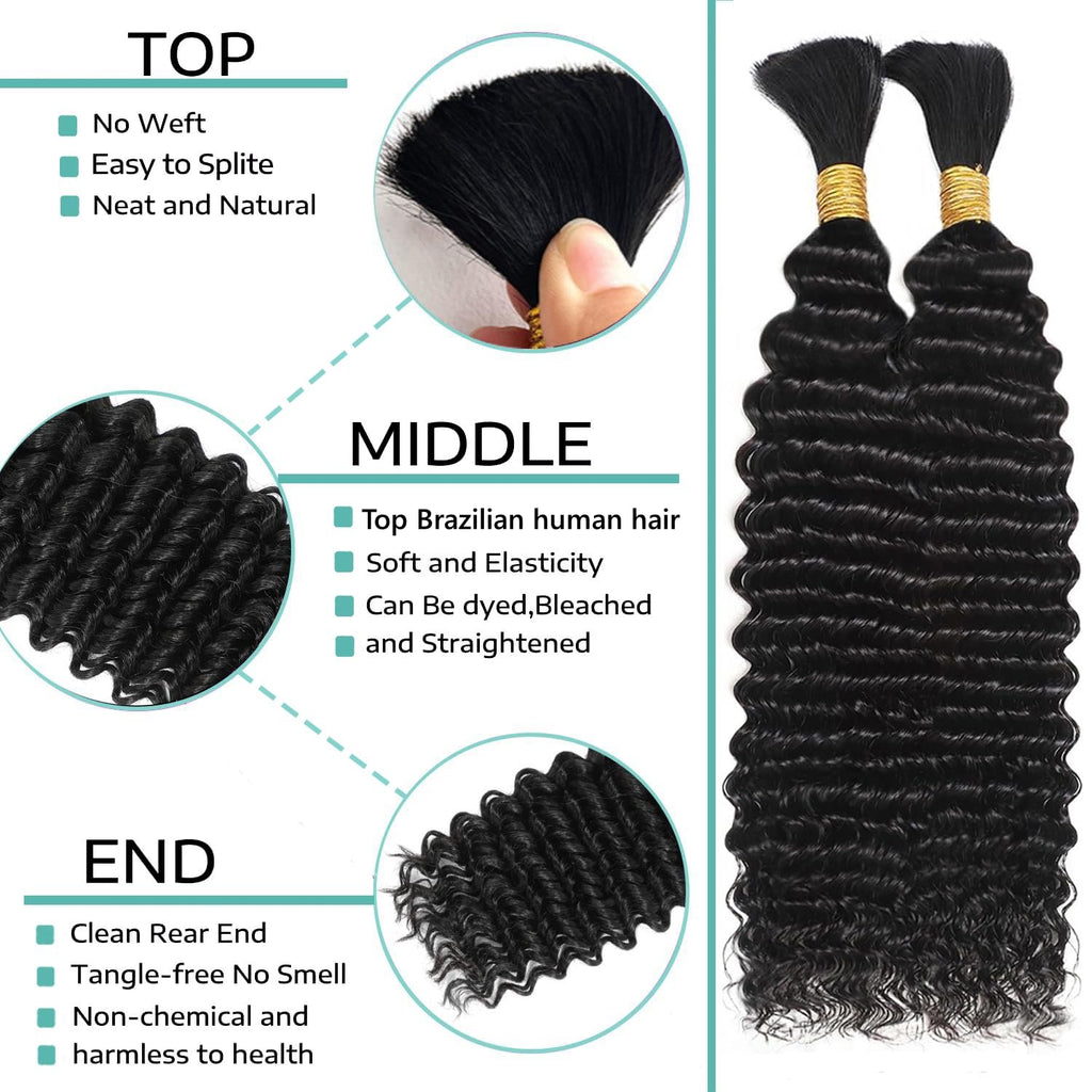 Human Braiding Hair for Boho Braids Deep Wave Bulk Human Hair