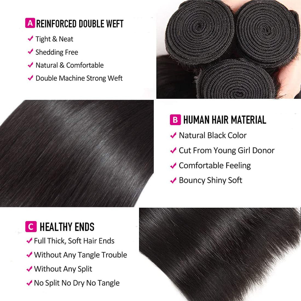 Straight Hair Bundles 10A Grade 100% Human Virgin Hair unprocessed