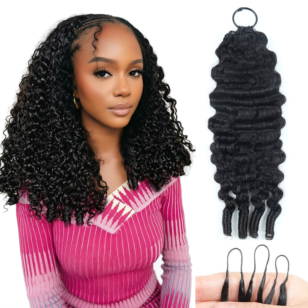 Burmese Curly Crochet Human Hair, Designed for Miracle Knots Boho Braids Plush Texture Time-Saving Wear 60g/pack