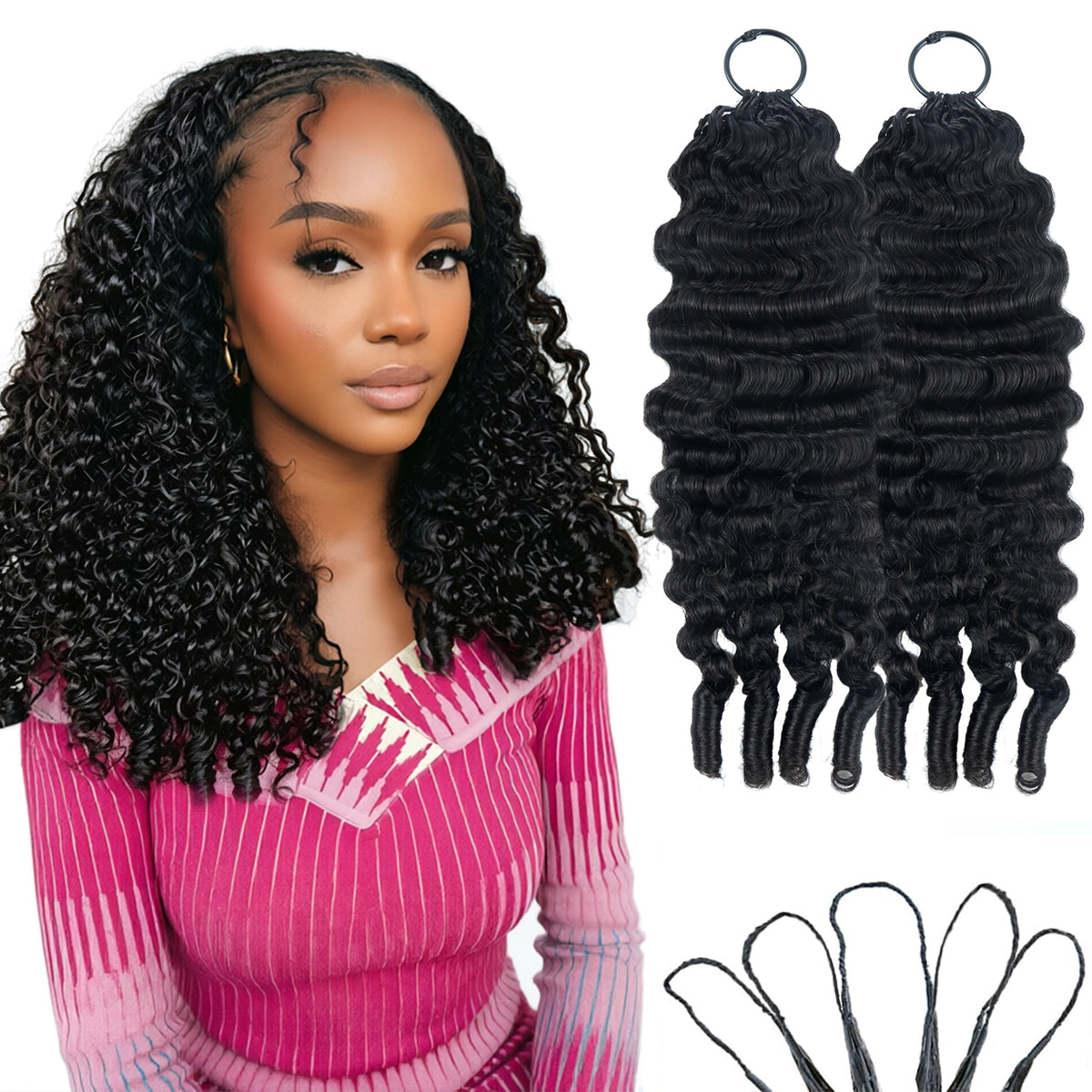 Burmese Curly Crochet Human Hair, Designed for Miracle Knots Boho Braids Plush Texture Time-Saving Wear 60g/pack