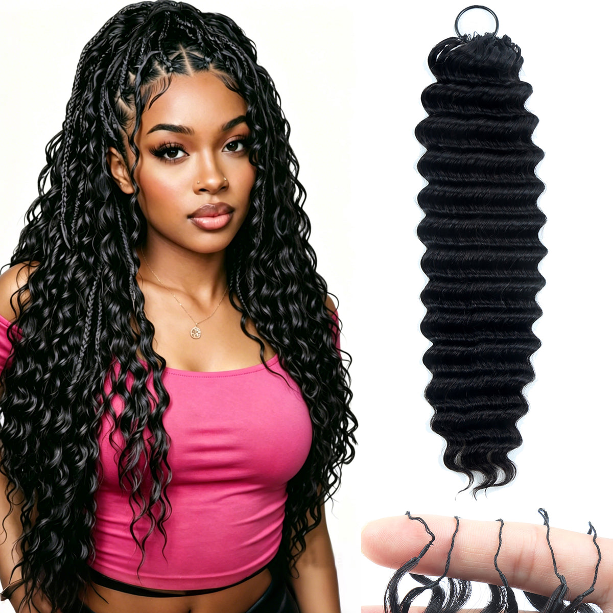 Deep Curly Crochet Human Hair for Natural Boho Braids Miracle Knots Ready Time-Saving Pre-Separated